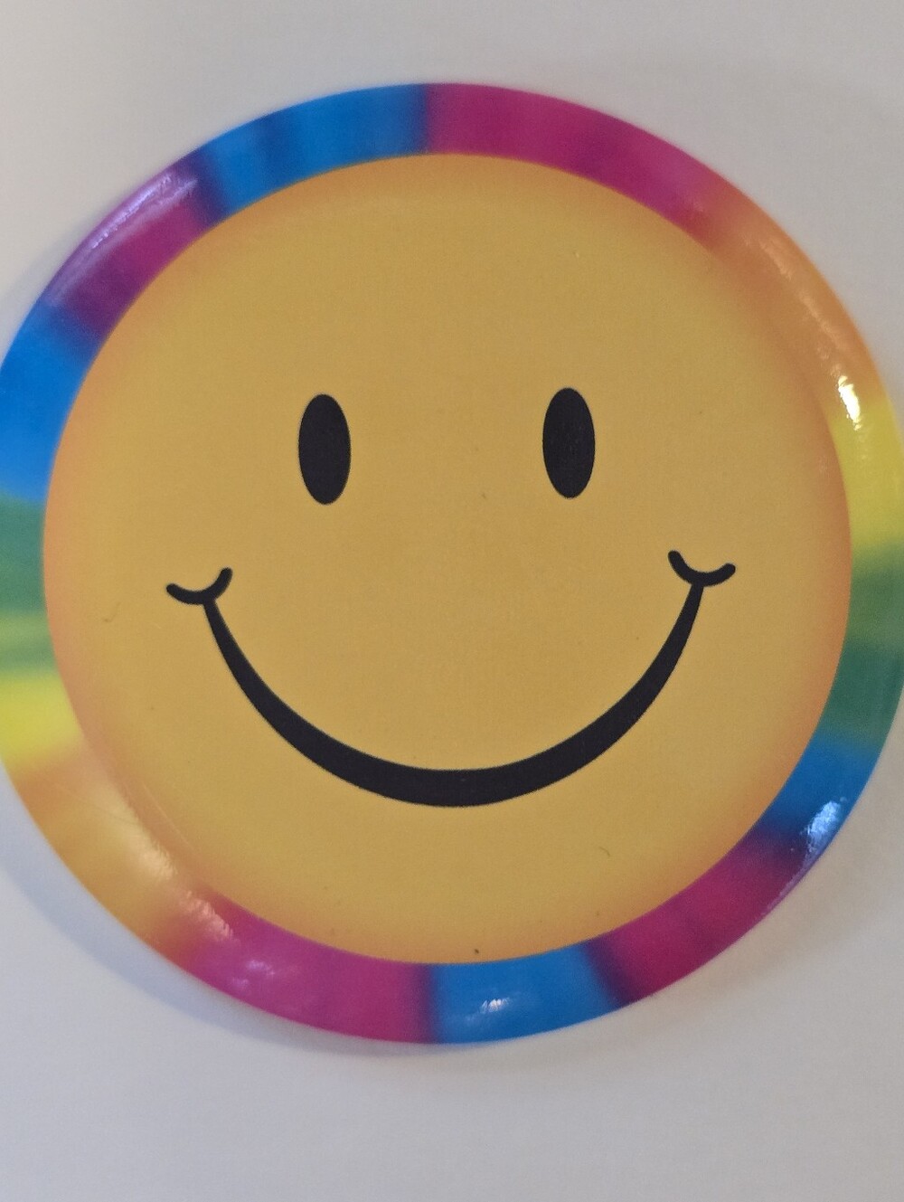 Yellow Smiley Face Rainbow Edge Brooch
